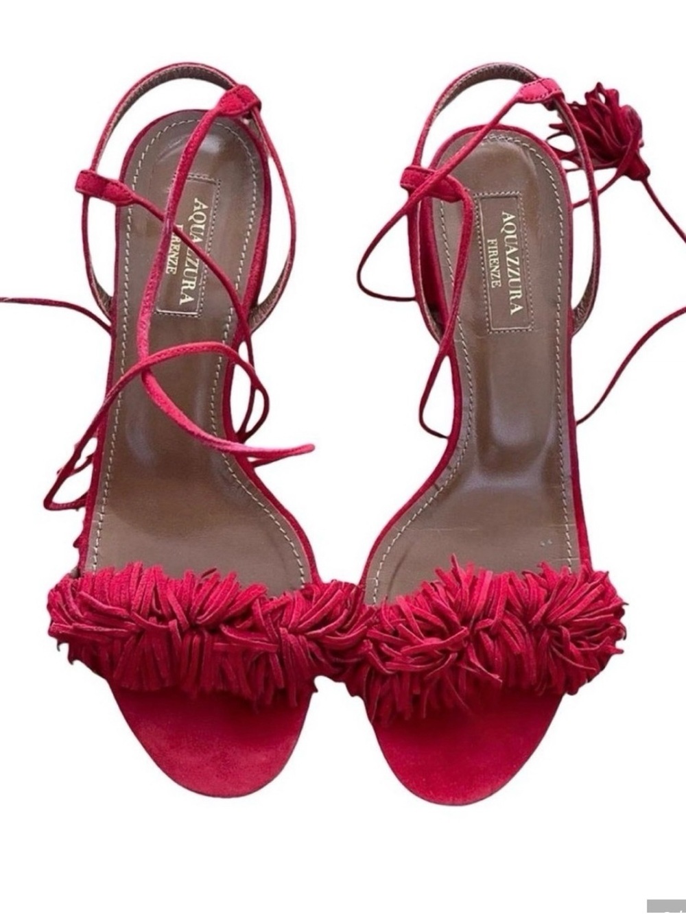 Aquazzura Red Suede Wild Thing Sandals- Size 35.5